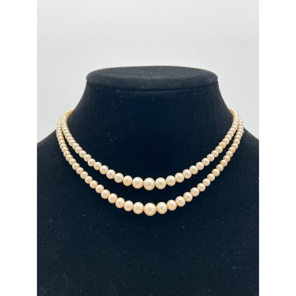Vintage Marvella Double Strand Faux Pearl Necklace 16" Adjustable Chain Elegant - Picture 1 of 7